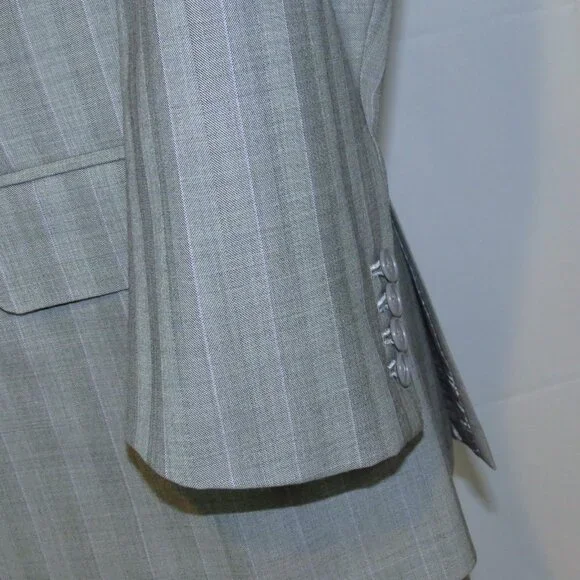 Alan Flusser Gray Stripe Bespoke Peak Lapel Two Button Suit 42R